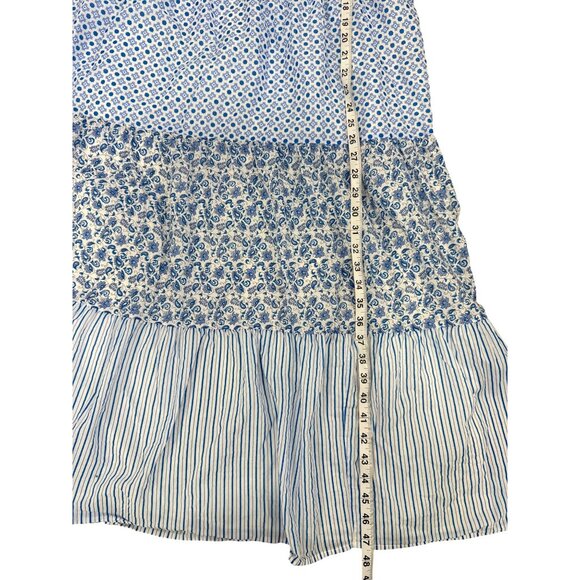 J.Crew Ruffle Tiered Dress Sleeveless Blue Floral Cotton Prairie Women XL - Picture 7 of 8